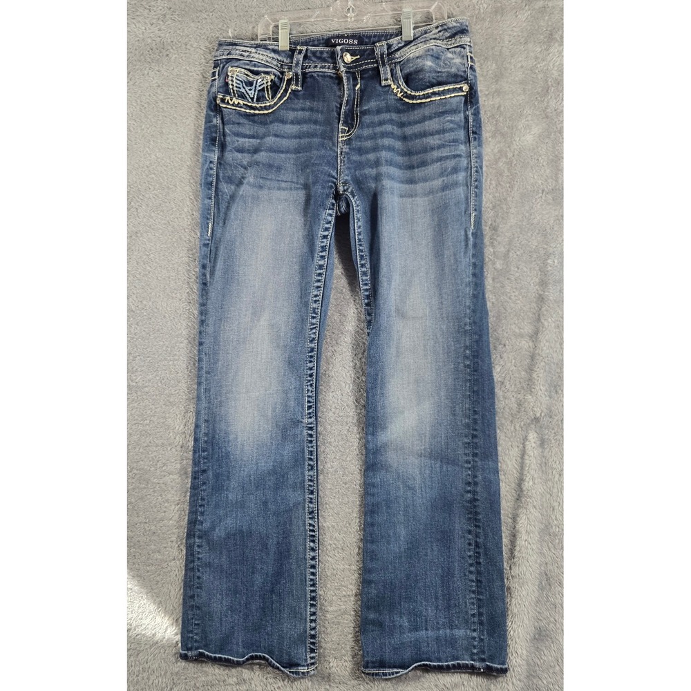 Vigoss Heritage Fit Bootcut Jeans Medium Wash Embroidered Pockets Size 10 L32